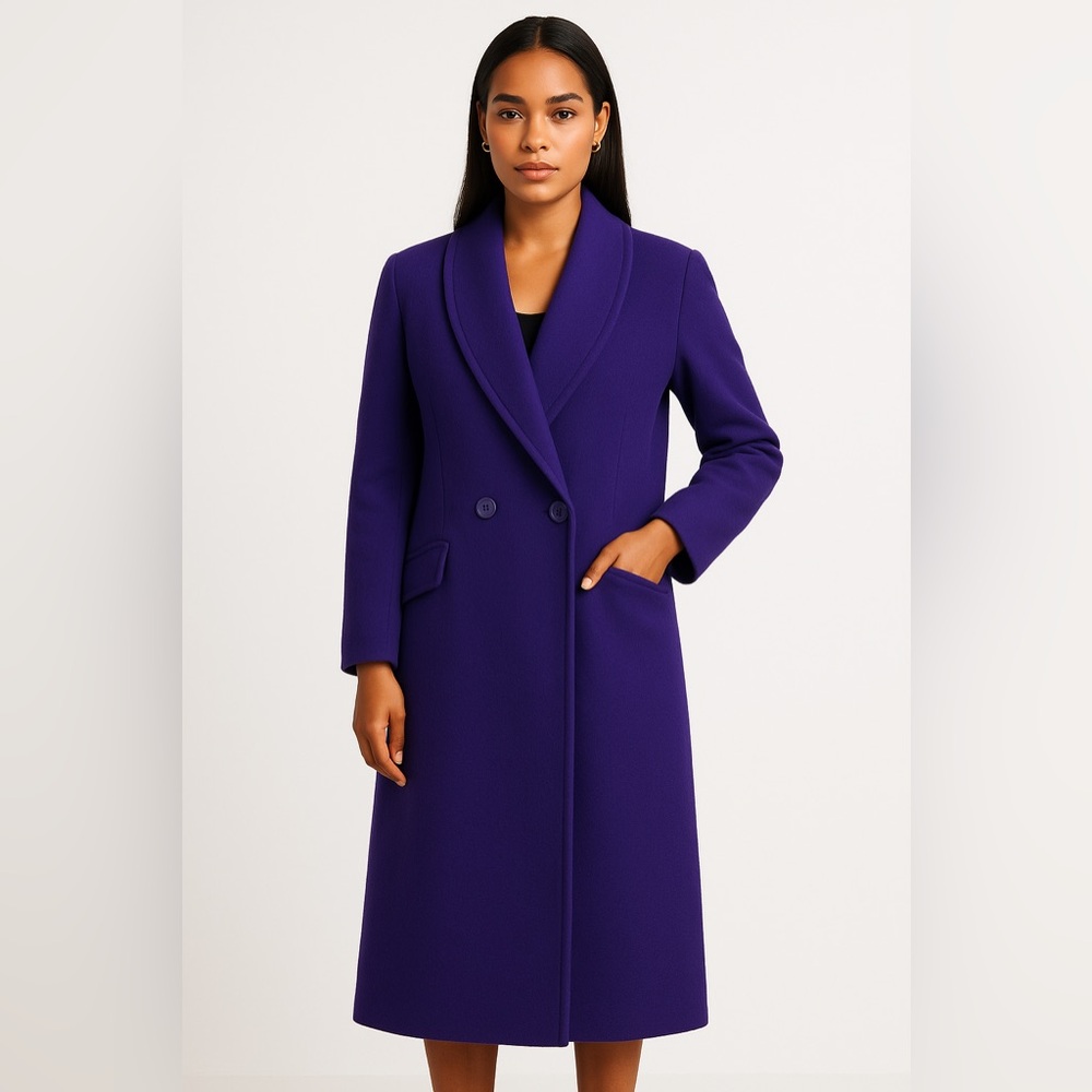Vintage Carol Horn 100% Wool Long Coat Purple Shawl Collar Double Breasted USA 8